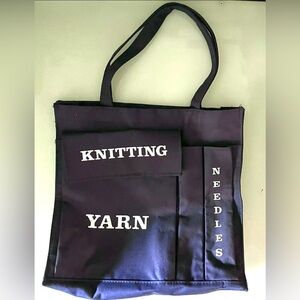 Vintage knitting bag navy blue tote knitter 1970s